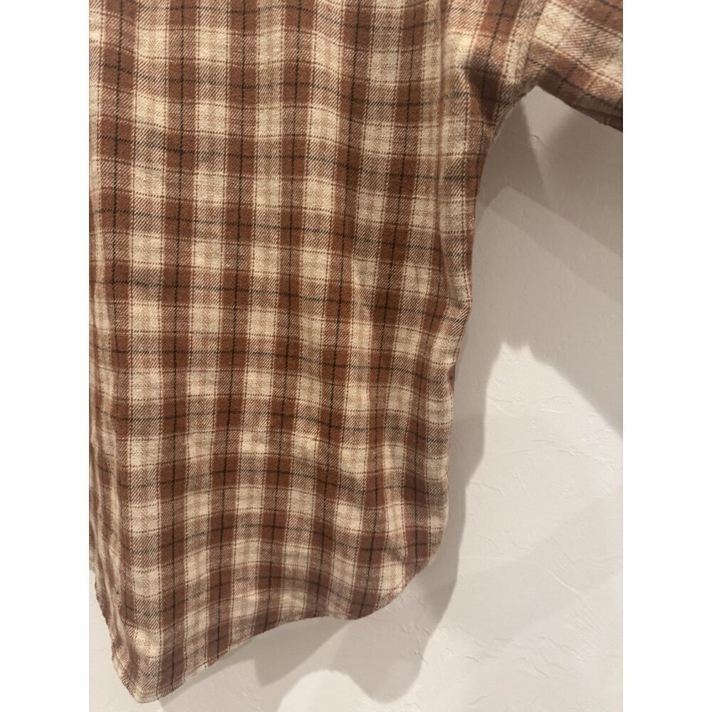 Böhme oversized brown and beige plaid flannel shacket Size Small Brown & White - Picture 13 of 16